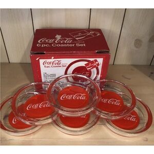 6 Coca-Cola Red and White Glass Coaster Collection